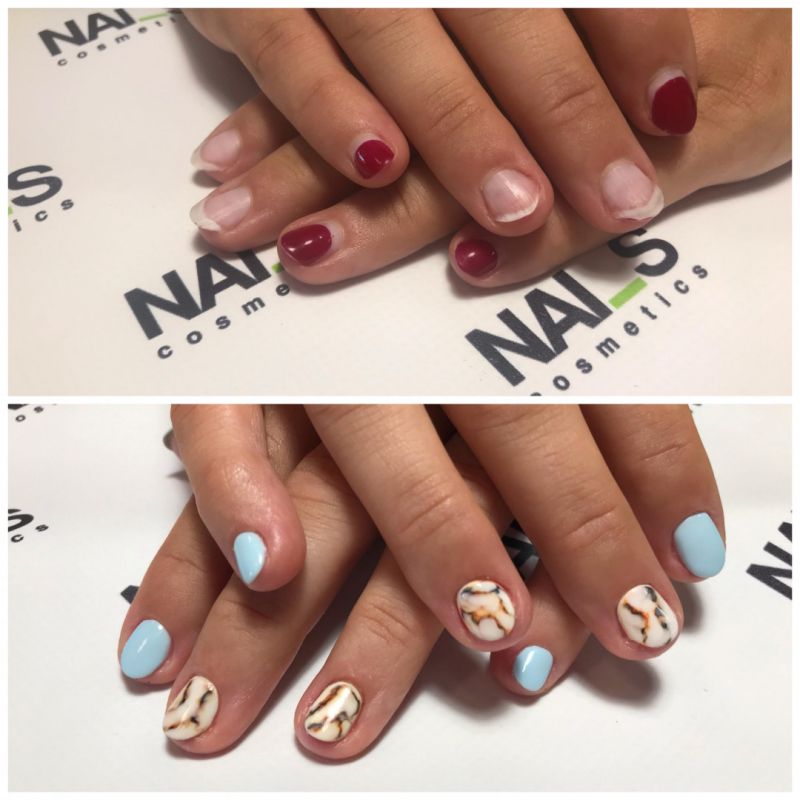 Manikīrs ar gēllakas pārklajumu un Aquarelle dizainu